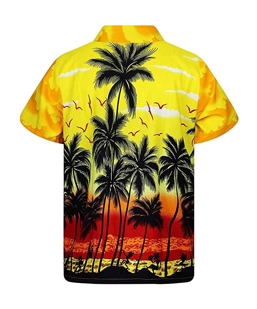 Rash Guards Funky Hawaiian Shirt Men Short-Sleeve Front-Pocket Beach Palm Multi Colors - Yellow - CL194N74YAO