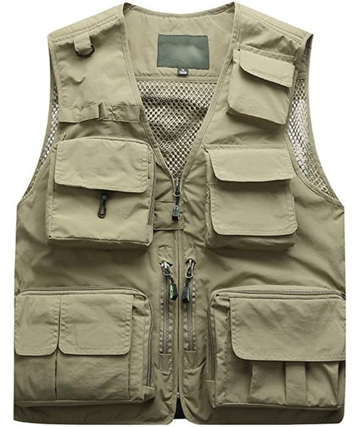 Racing Men's Multipurpose Tooling Vest Outdoors Waterproof Fishing Photography Adventure Hiking Zipper Pocket Tank Tops - Kha...