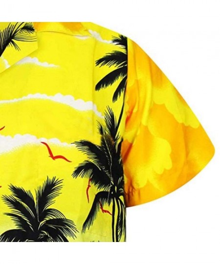 Rash Guards Funky Hawaiian Shirt Men Short-Sleeve Front-Pocket Beach Palm Multi Colors - Yellow - CL194N74YAO