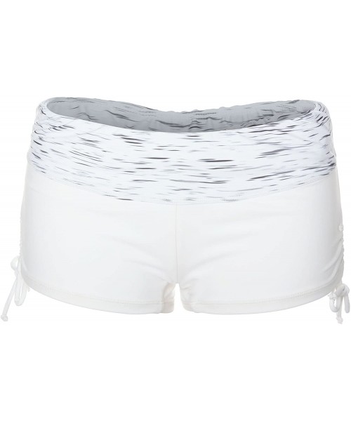 Racing Women's Patterned Waist Boy Short Swim Bottoms - White - CP12LXRUK9L