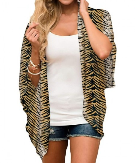 Cover-Ups Women Kimono Cardigan Floral Loose Open Front Chiffon Cover Up Tops - Animal Print - CC198MALCE2