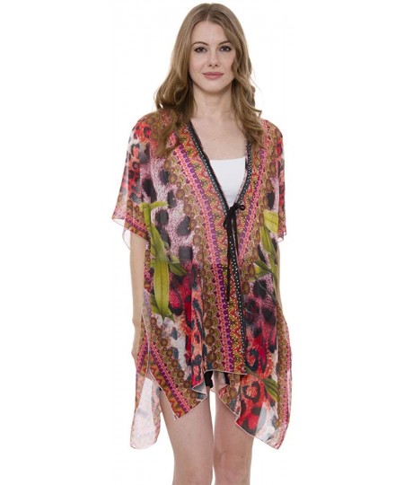 Cover-Ups Women's Summer Animal Print Topper/Cover-Up/Poncho Rhinestone Studded Outwear Beachwear - 2-8 - CV195XUHXC0