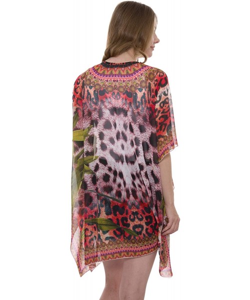 Cover-Ups Women's Summer Animal Print Topper/Cover-Up/Poncho Rhinestone Studded Outwear Beachwear - 2-8 - CV195XUHXC0