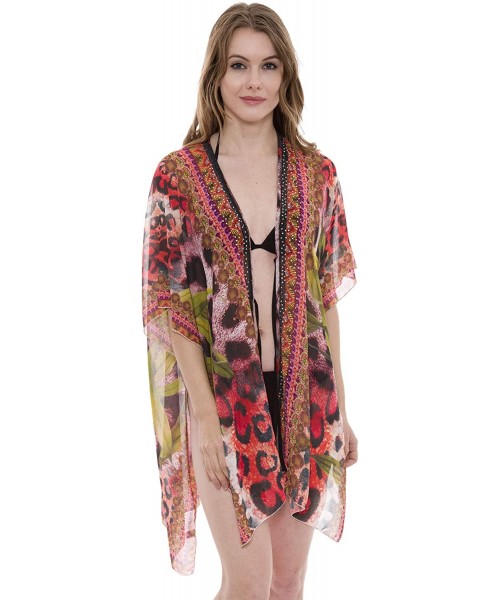 Cover-Ups Women's Summer Animal Print Topper/Cover-Up/Poncho Rhinestone Studded Outwear Beachwear - 2-8 - CV195XUHXC0