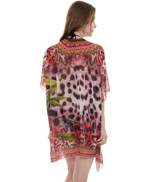 Cover-Ups Women's Summer Animal Print Topper/Cover-Up/Poncho Rhinestone Studded Outwear Beachwear - 2-8 - CV195XUHXC0