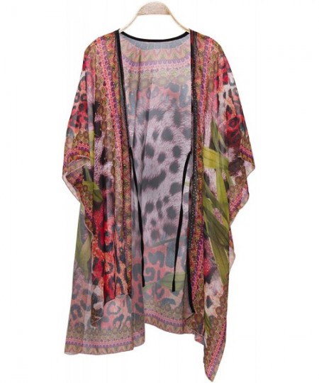 Cover-Ups Women's Summer Animal Print Topper/Cover-Up/Poncho Rhinestone Studded Outwear Beachwear - 2-8 - CV195XUHXC0