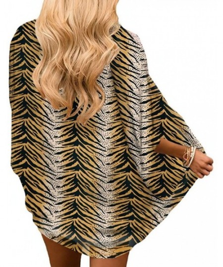 Cover-Ups Women Kimono Cardigan Floral Loose Open Front Chiffon Cover Up Tops - Animal Print - CC198MALCE2