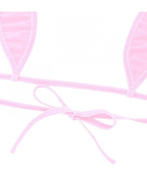 Sets Woman Sexy Halterneck Top Micro Bikini Bra G-String Sets Cheeky Two Piece Swimsuit - Pink - CG18T228DRK