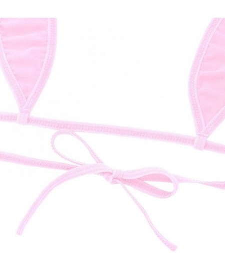 Sets Woman Sexy Halterneck Top Micro Bikini Bra G-String Sets Cheeky Two Piece Swimsuit - Pink - CG18T228DRK