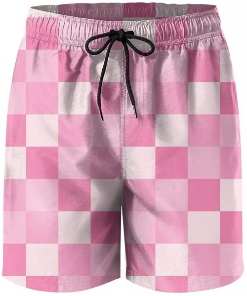 Board Shorts Men's Popular Pink and White Checkered Swimming Trunks Biker Shorts Colorful Stripe Dance Shorts - Popular Pink ...