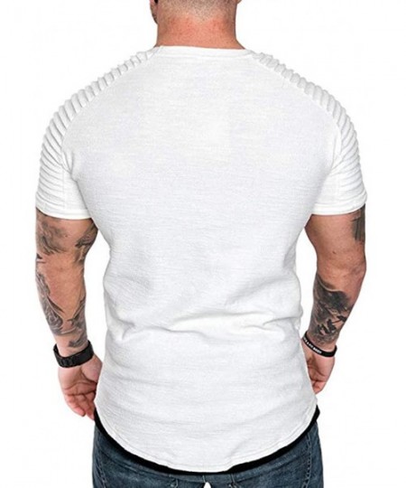 Rash Guards Men's Running Shirts Fashion Summer Pleats Slim Raglan Short Sleeve Top Blouse - White - C91943TLTEY