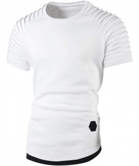 Rash Guards Men's Running Shirts Fashion Summer Pleats Slim Raglan Short Sleeve Top Blouse - White - C91943TLTEY