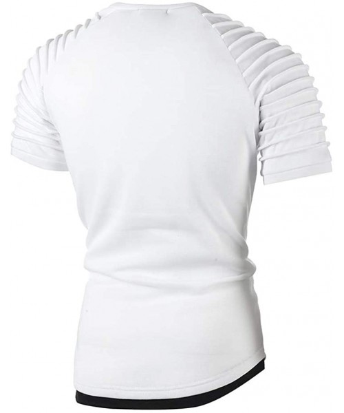 Rash Guards Men's Running Shirts Fashion Summer Pleats Slim Raglan Short Sleeve Top Blouse - White - C91943TLTEY