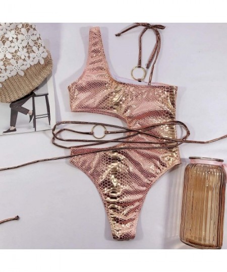 Sets Women's African Print Two Piece Lace up Bikini Set High Cut Thong Swimsuit - Pq3 - CS190L8097E