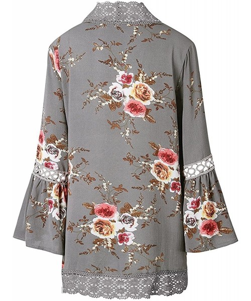 Cover-Ups Women's S 3XL Floral Print Kimono Tops Cover Up Cardigans - Grey - CL18CHXKWDI