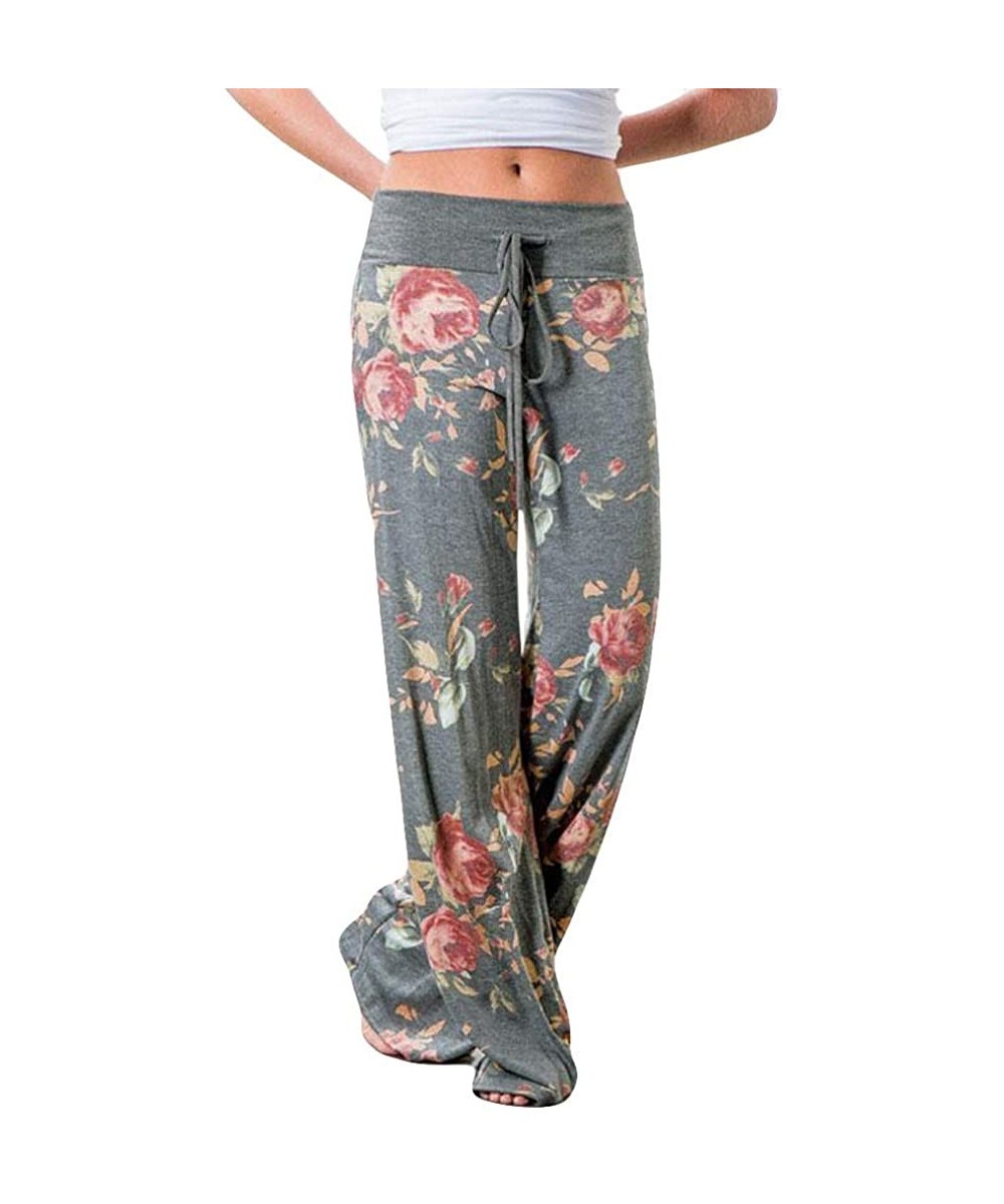 Board Shorts Women's Comfy Casual Pajama Pants Floral Print Drawstring Palazzo Lounge Pants Wide Leg - A1-gray - C41947KWA7Q