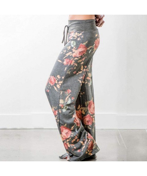 Board Shorts Women's Comfy Casual Pajama Pants Floral Print Drawstring Palazzo Lounge Pants Wide Leg - A1-gray - C41947KWA7Q