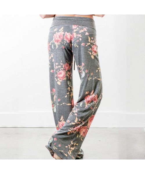 Board Shorts Women's Comfy Casual Pajama Pants Floral Print Drawstring Palazzo Lounge Pants Wide Leg - A1-gray - C41947KWA7Q