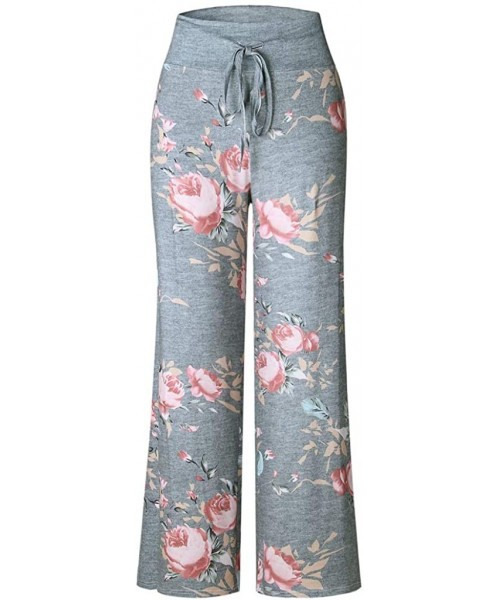 Board Shorts Women's Comfy Casual Pajama Pants Floral Print Drawstring Palazzo Lounge Pants Wide Leg - A1-gray - C41947KWA7Q