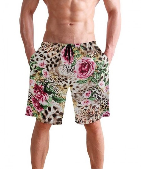 Racing Men's Swim Trunks Vintage American Flag Quick Dry Beach Board Shorts with Pockets - Leopard Flower Painting - CP18QTIKOSN