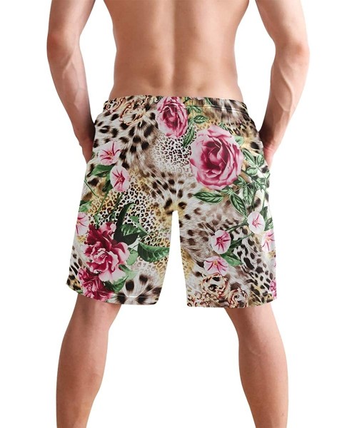 Racing Men's Swim Trunks Vintage American Flag Quick Dry Beach Board Shorts with Pockets - Leopard Flower Painting - CP18QTIKOSN