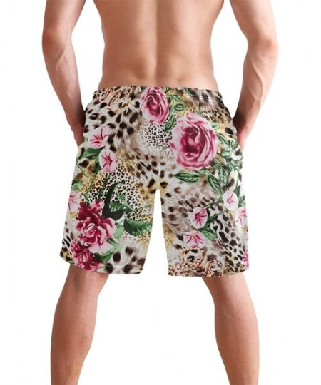 Racing Men's Swim Trunks Vintage American Flag Quick Dry Beach Board Shorts with Pockets - Leopard Flower Painting - CP18QTIKOSN