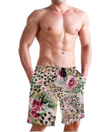 Racing Men's Swim Trunks Vintage American Flag Quick Dry Beach Board Shorts with Pockets - Leopard Flower Painting - CP18QTIKOSN