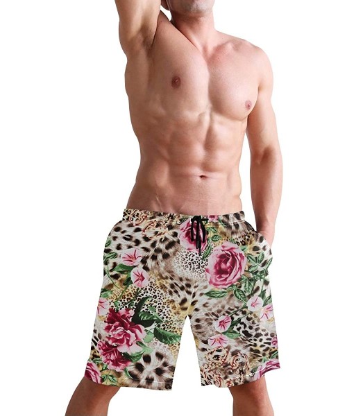 Racing Men's Swim Trunks Vintage American Flag Quick Dry Beach Board Shorts with Pockets - Leopard Flower Painting - CP18QTIKOSN