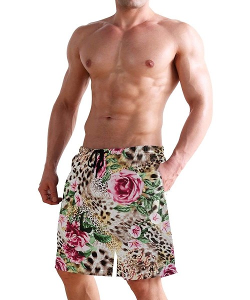 Racing Men's Swim Trunks Vintage American Flag Quick Dry Beach Board Shorts with Pockets - Leopard Flower Painting - CP18QTIKOSN