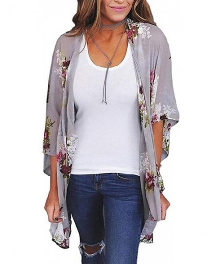 Cover-Ups Women's Plus Size Shawl Fashion Leopard Print Loose Kimono Cardigan Top Cover Up Blouse Beachwear - Gray - CB18USOI760