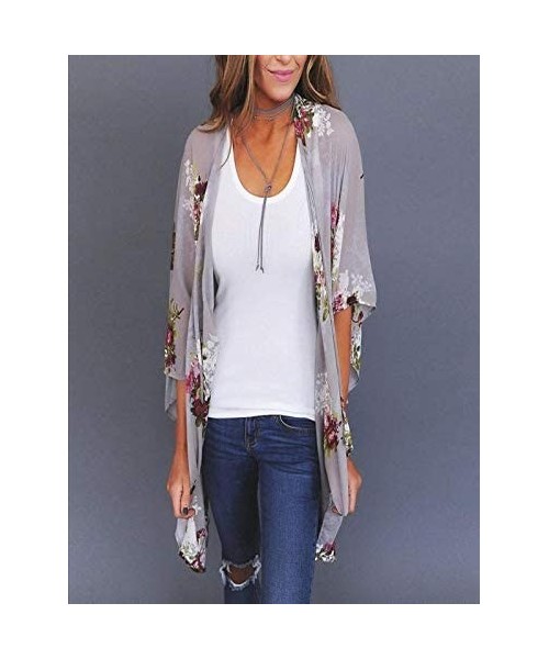 Cover-Ups Women's Plus Size Shawl Fashion Leopard Print Loose Kimono Cardigan Top Cover Up Blouse Beachwear - Gray - CB18USOI760