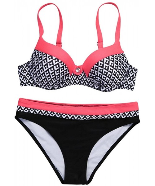 Sets Women Polka Dots Swimwear Plus Size Bathing Suit Push-up Beach Swimsuit Bikini - B Watermelon Red - C918T8UE9E4