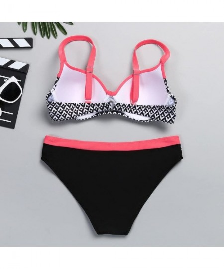 Sets Women Polka Dots Swimwear Plus Size Bathing Suit Push-up Beach Swimsuit Bikini - B Watermelon Red - C918T8UE9E4