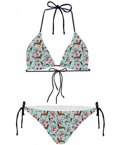 Sets Triangle Halter Bikini Set Women Girls Sexy Sloth Flower Backless Swimsuit Plus Size - Dachshund Flower - C818Q5EQEKL