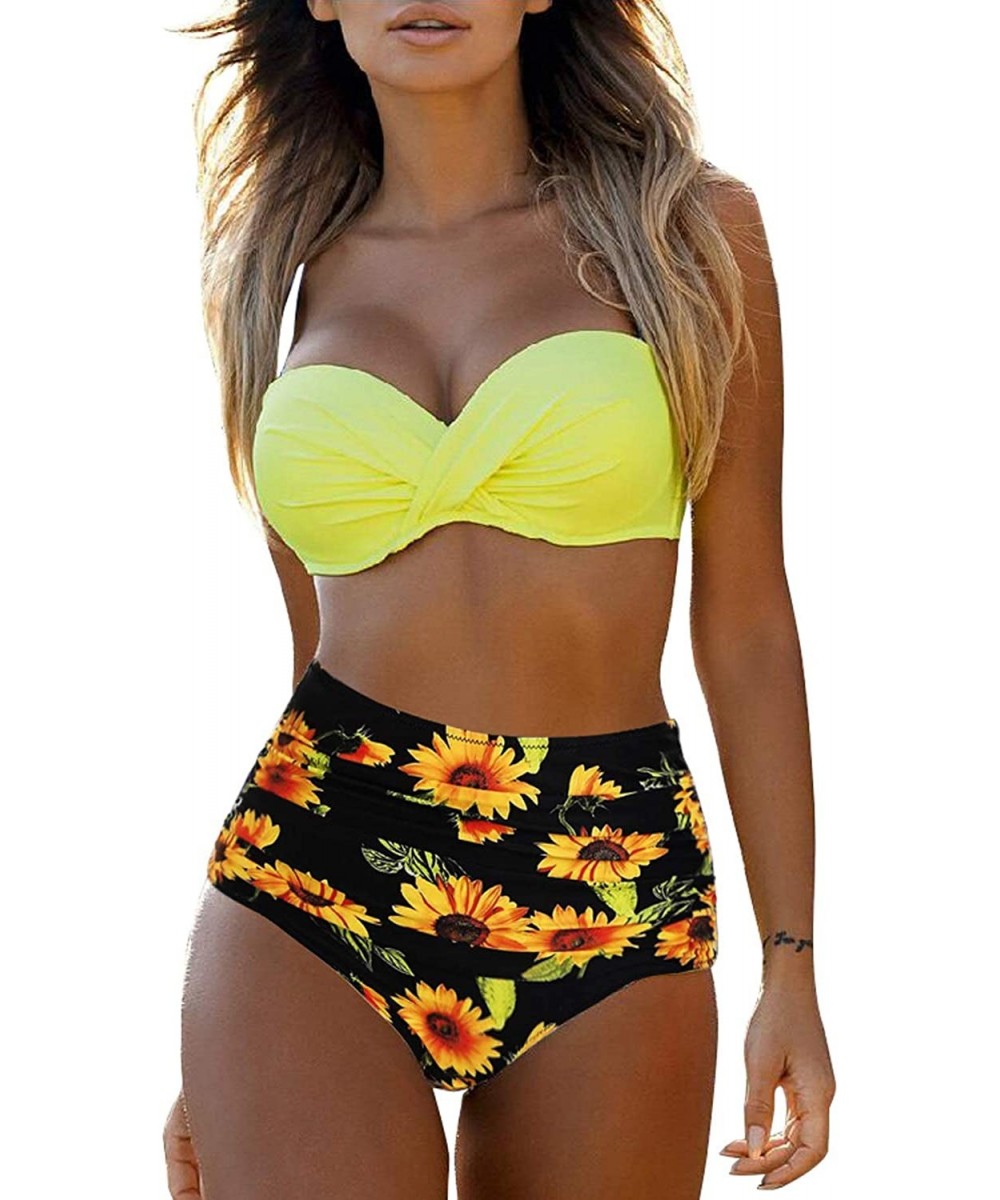 Sets Womens Bikinis Vintage High Waisted Ruffled Bikini Sets Swimsuits Bathing Suits S-XXL - Z Yellow - C8190LE7OKC