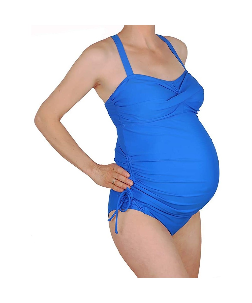 Sets 2 Piece Bathing Suit for Pregnant Women - Maternity Drawstring Tankini Set + Adjustable Bikini Bottom - Blue - C41924Q6OLG