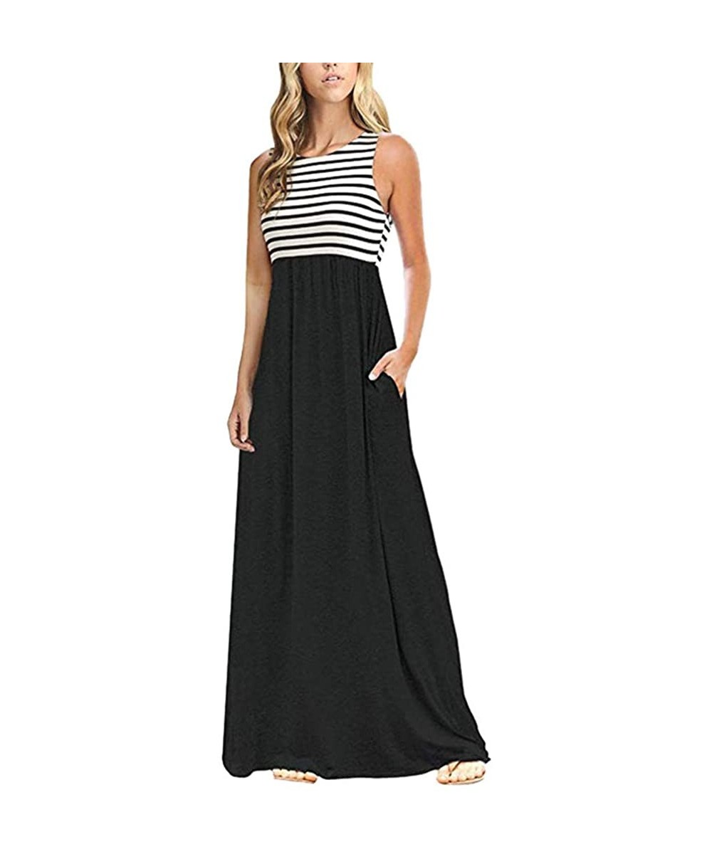 Cover-Ups Elegant Plus Size Maxi Dress for Women-Chaofanjiancai Lady Striped Long Boho Dress Casual Sleeveless Beach Summer S...