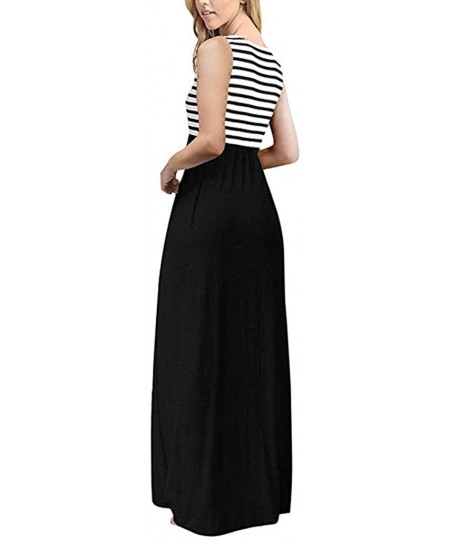 Cover-Ups Elegant Plus Size Maxi Dress for Women-Chaofanjiancai Lady Striped Long Boho Dress Casual Sleeveless Beach Summer S...