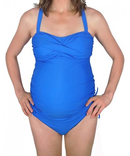 Sets 2 Piece Bathing Suit for Pregnant Women - Maternity Drawstring Tankini Set + Adjustable Bikini Bottom - Blue - C41924Q6OLG