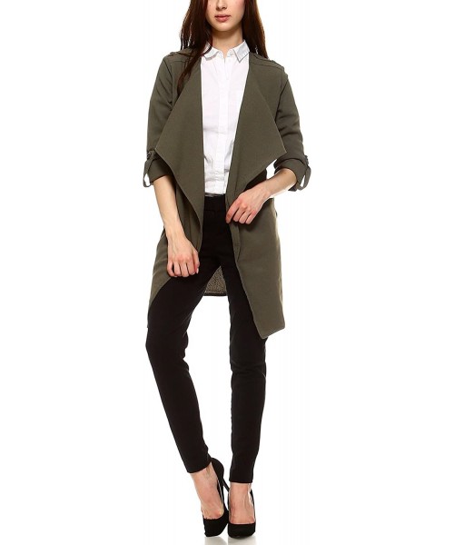 Cover-Ups Women's Casual Duster Long Sleeve Trench Coat Jacket and Vest - Tcj01-olive - CA184Q25ZHW