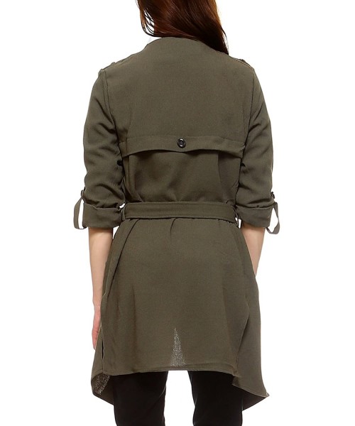 Cover-Ups Women's Casual Duster Long Sleeve Trench Coat Jacket and Vest - Tcj01-olive - CA184Q25ZHW