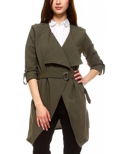 Cover-Ups Women's Casual Duster Long Sleeve Trench Coat Jacket and Vest - Tcj01-olive - CA184Q25ZHW