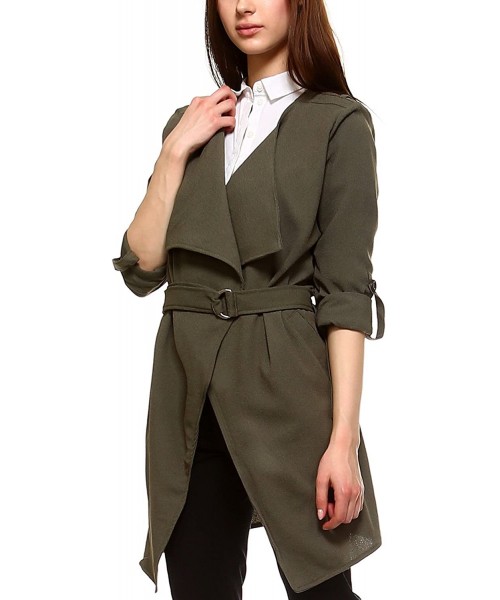 Cover-Ups Women's Casual Duster Long Sleeve Trench Coat Jacket and Vest - Tcj01-olive - CA184Q25ZHW