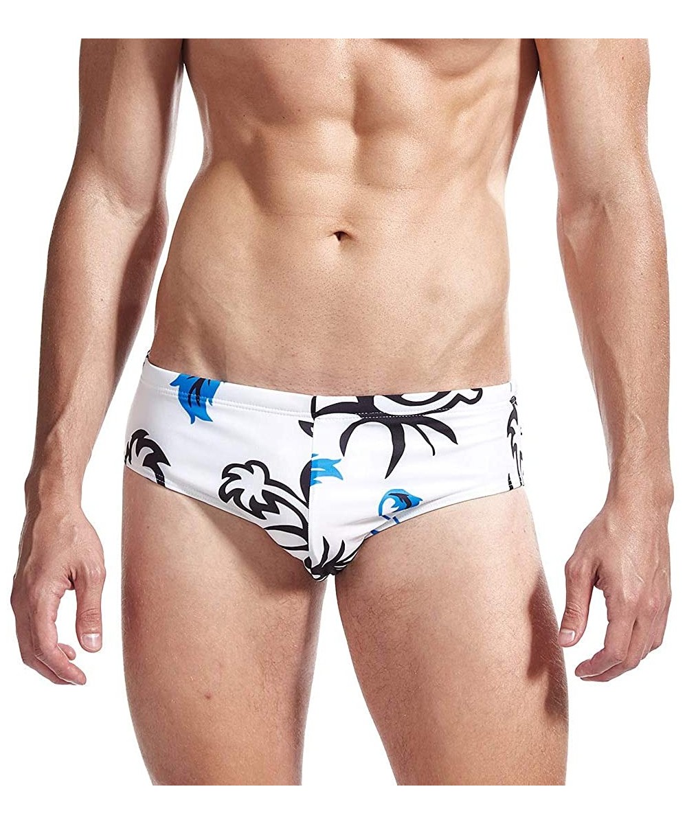 Trunks Mens Swim Briefs Swimwear Bikinis Beach Surf Bathing Suits with Drawstring Swimsuit - Print White - C0196NGD7X4