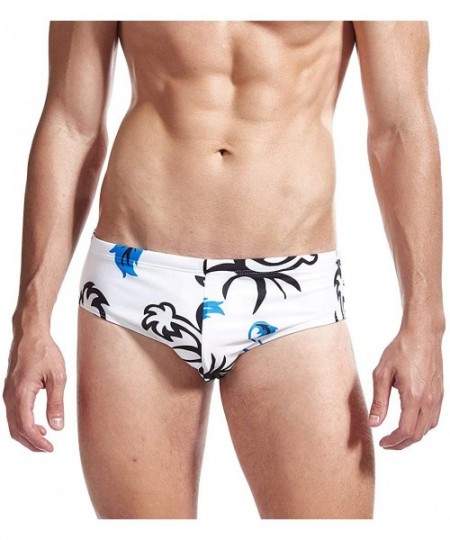 Trunks Mens Swim Briefs Swimwear Bikinis Beach Surf Bathing Suits with Drawstring Swimsuit - Print White - C0196NGD7X4