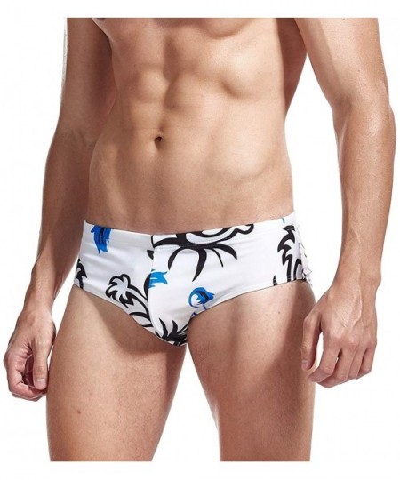 Trunks Mens Swim Briefs Swimwear Bikinis Beach Surf Bathing Suits with Drawstring Swimsuit - Print White - C0196NGD7X4