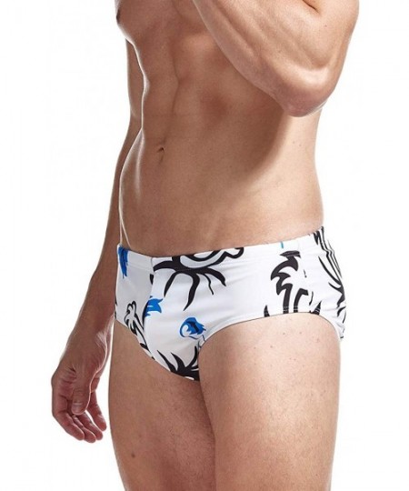 Trunks Mens Swim Briefs Swimwear Bikinis Beach Surf Bathing Suits with Drawstring Swimsuit - Print White - C0196NGD7X4