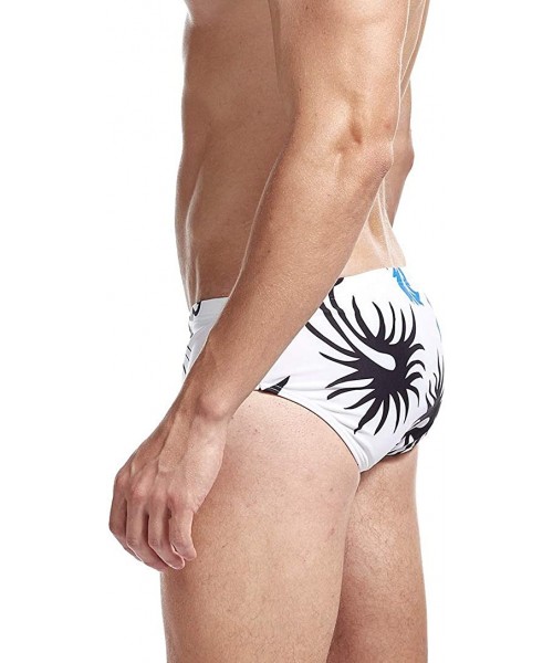 Trunks Mens Swim Briefs Swimwear Bikinis Beach Surf Bathing Suits with Drawstring Swimsuit - Print White - C0196NGD7X4