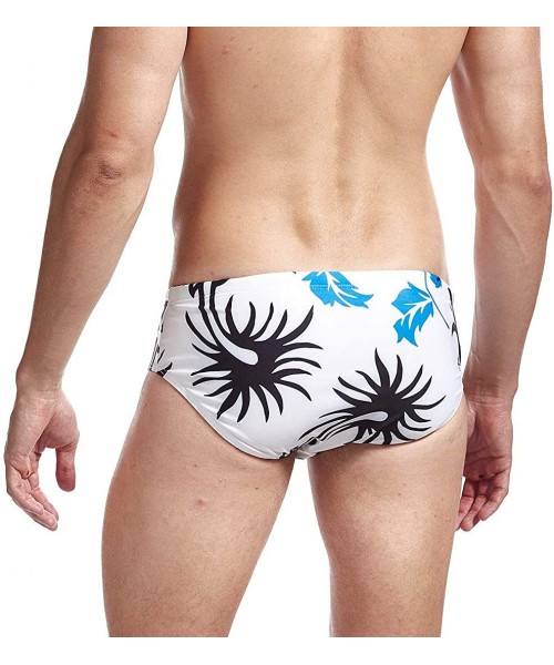 Trunks Mens Swim Briefs Swimwear Bikinis Beach Surf Bathing Suits with Drawstring Swimsuit - Print White - C0196NGD7X4