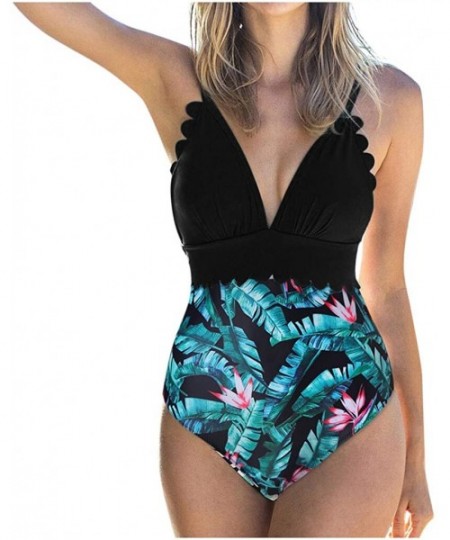 One-Pieces Swimsuits for Women One Piece Tummy Control One Pieces Swimsuit High Neck Plunge Leaf Ruched Monokini Swimwear X3 ...